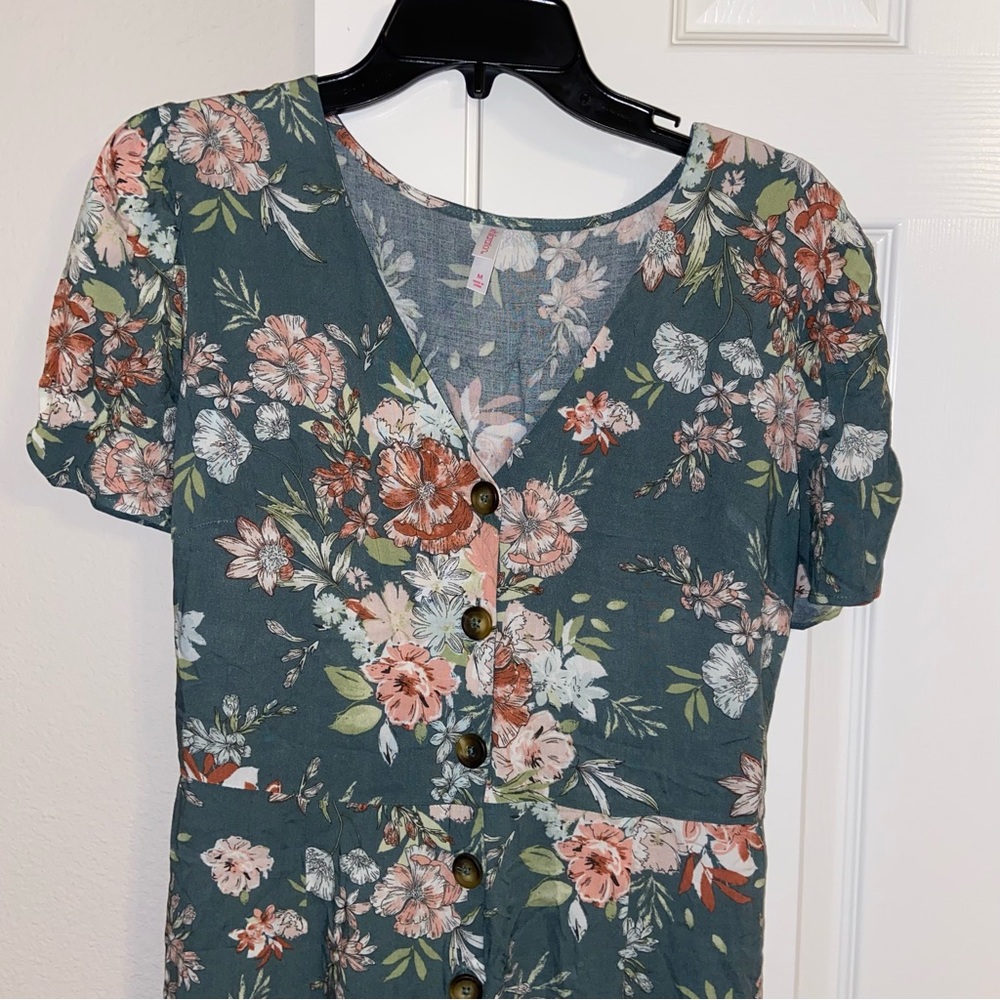 Xhilaration Green Floral Jumpsuit